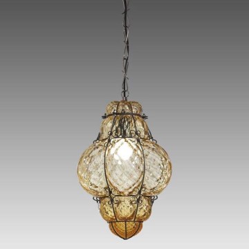 SIRU - Hanglamp aan een ketting CLASSIC 1xE27/60W/230V diameter 30 cm beige/zwart Venetiaans glas