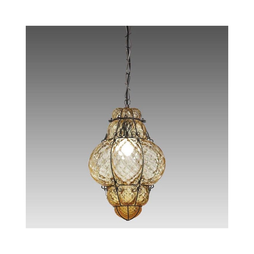 SIRU - Hanglamp aan een ketting CLASSIC 1xE27/60W/230V diameter 30 cm beige/zwart Venetiaans glas