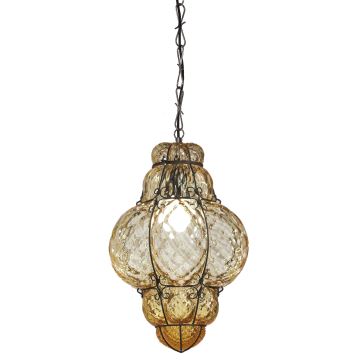 SIRU - Hanglamp aan een ketting CLASSIC 1xE27/60W/230V diameter 30 cm beige/zwart Venetiaans glas