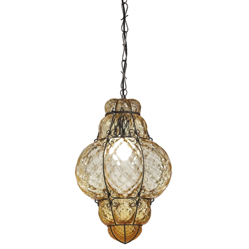 SIRU - Hanglamp aan een ketting CLASSIC 1xE27/60W/230V diameter 30 cm beige/zwart Venetiaans glas