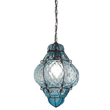 SIRU- Hanglamp aan een ketting CLASSIC 1xE27/60W/230V diameter 30 cm blauw/zwart Venetiaans glas