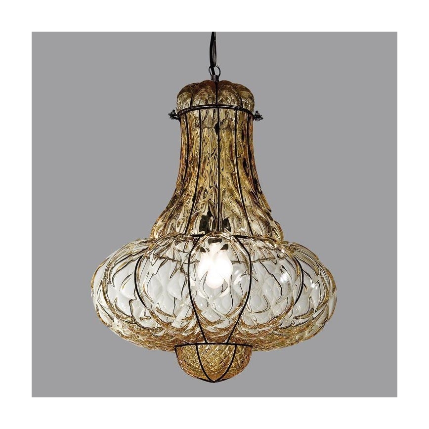 SIRU - Hanglamp aan een ketting DOGE 1xE27/60W/230V diameter 30 cm beige/zwart Venetiaans glas