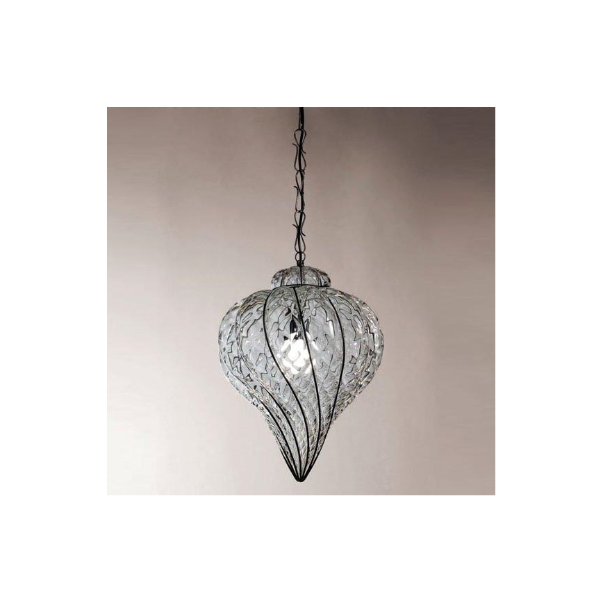 SIRU - Hanglamp aan een ketting GOCCIA 1xE27/60W/230V diameter 25 cm doorzichtig/bruin Venetiaans glas