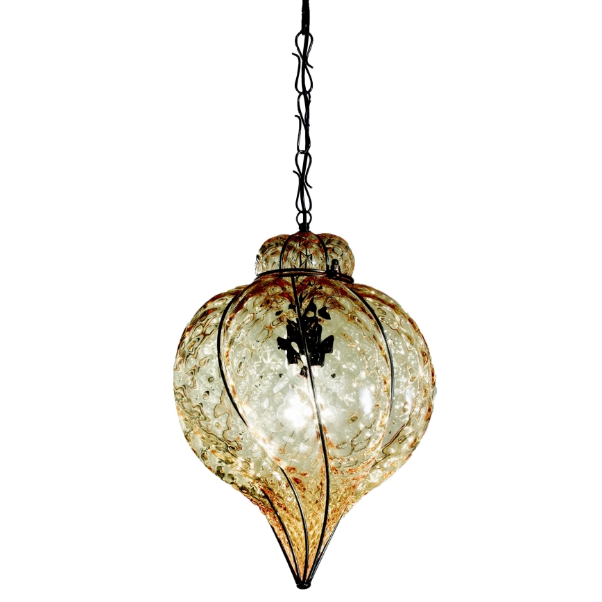 SIRU - Hanglamp aan een ketting GOCCIA 1xE27/60W/230V diameter 25 cm beige/bruin Venetiaans glas