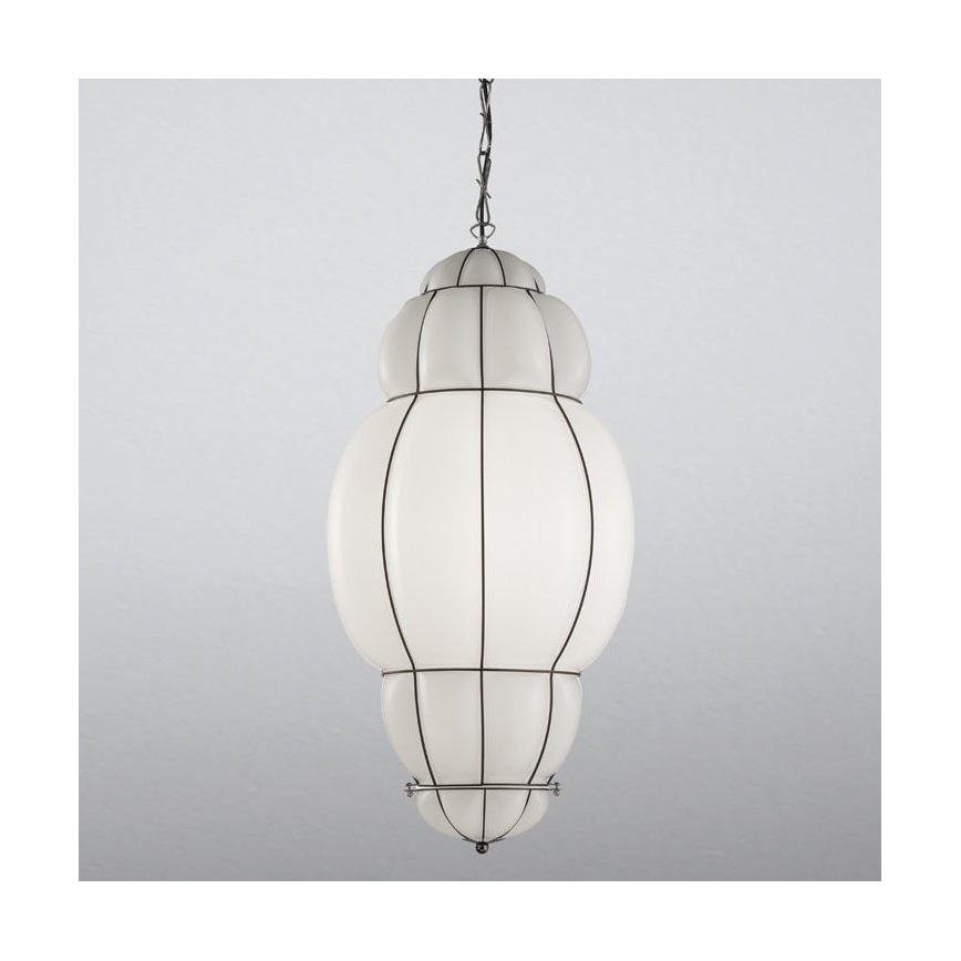 SIRU - Hanglamp aan een ketting RIVISTO 1xE27/60W/230V diameter 45 cm zwart/wit Venetiaans glas