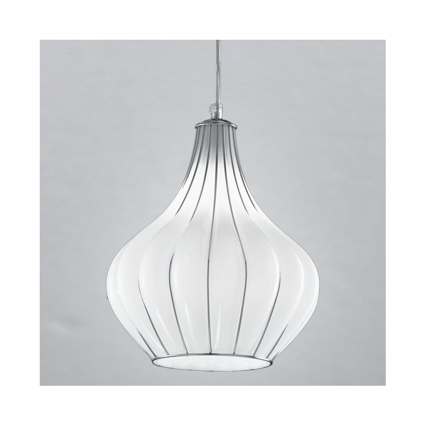 SIRU - Hanglamp aan een koord AURIGA 1xE14/40W/230V diameter 26 cm chroom/wit Venetiaans glas