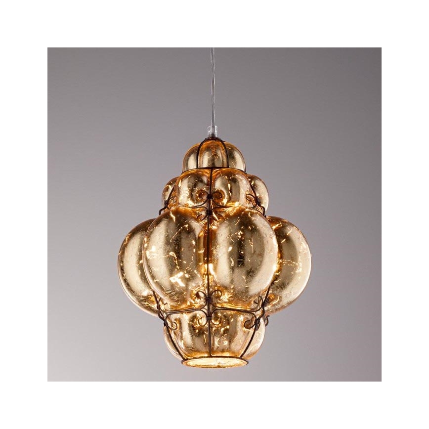 SIRU - Hanglamp aan een koord FOGLIA ORO 1xE27/60W/230V diameter 27 cm goud Venetiaans glas/goud