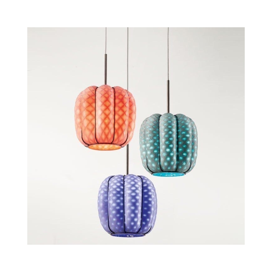 SIRU - Hanglamp aan een koord NEST 3xE27/60W/230V oranje/blauw/groen Venetiaans glas