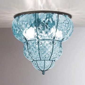 SIRU - Plafondlamp CLASSIC 3xE14/40W/230V diameter 25 cm blauw/zwart Venetiaans glas