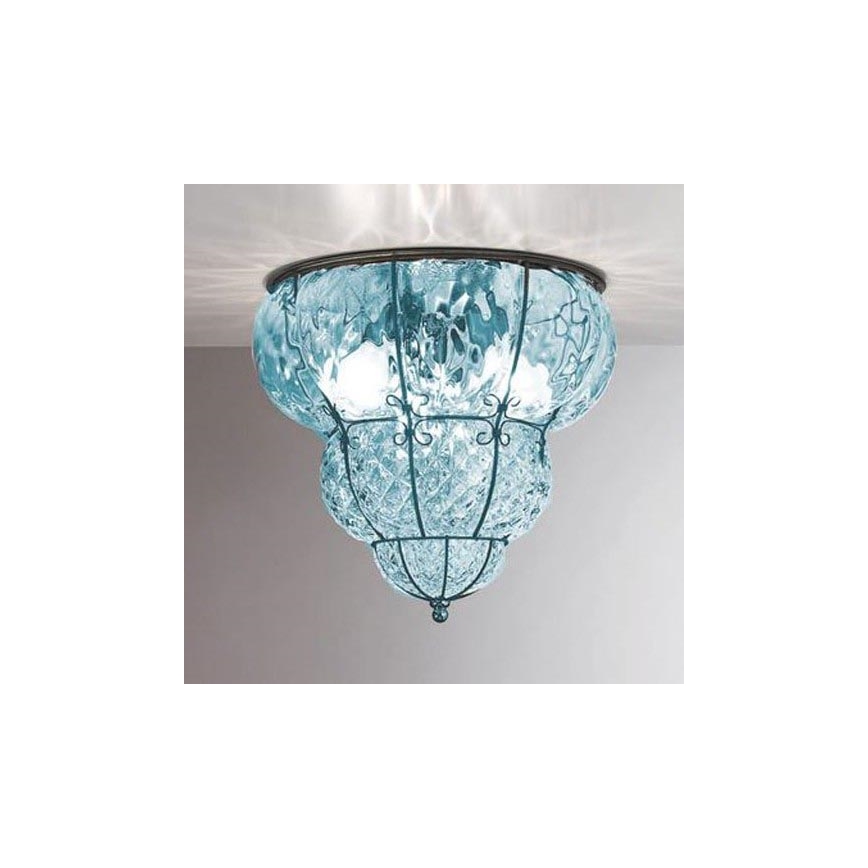 SIRU - Plafondlamp CLASSIC 3xE14/40W/230V diameter 25 cm blauw/zwart Venetiaans glas