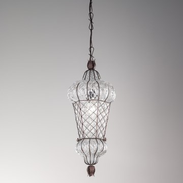 SIRU - Suspension chaîne BABÀ 1xE27/60W/230V d. 30 cm transparent/marron Verre vénitien