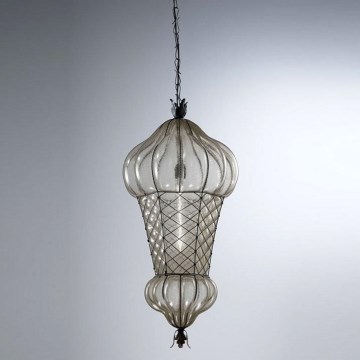 SIRU - Suspension chaîne BABÀ 1xE27/60W/230V d. 30 cm transparent/marron Verre vénitien