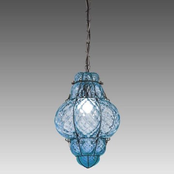 SIRU- Suspension chaîne CLASSIC 1xE27/60W/230V d. 30 cm bleu/noir Verre vénitien