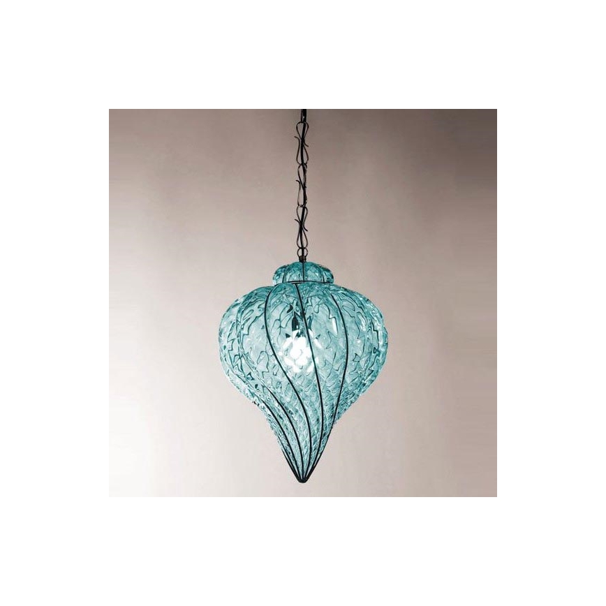 SIRU - Suspension chaîne GOCCIA 1xE27/60W/230V d. 25 cm bleu/marron Verre vénitien