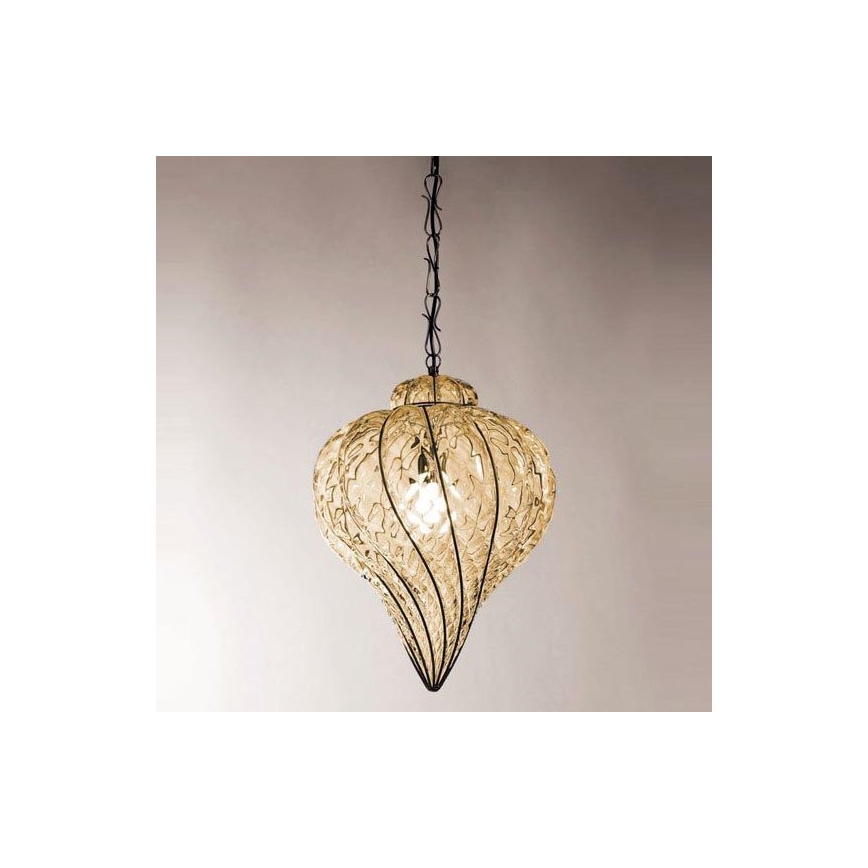 SIRU - Suspension chaîne GOCCIA 1xE27/60W/230V pr.25 cm beige/marron Verre vénitien