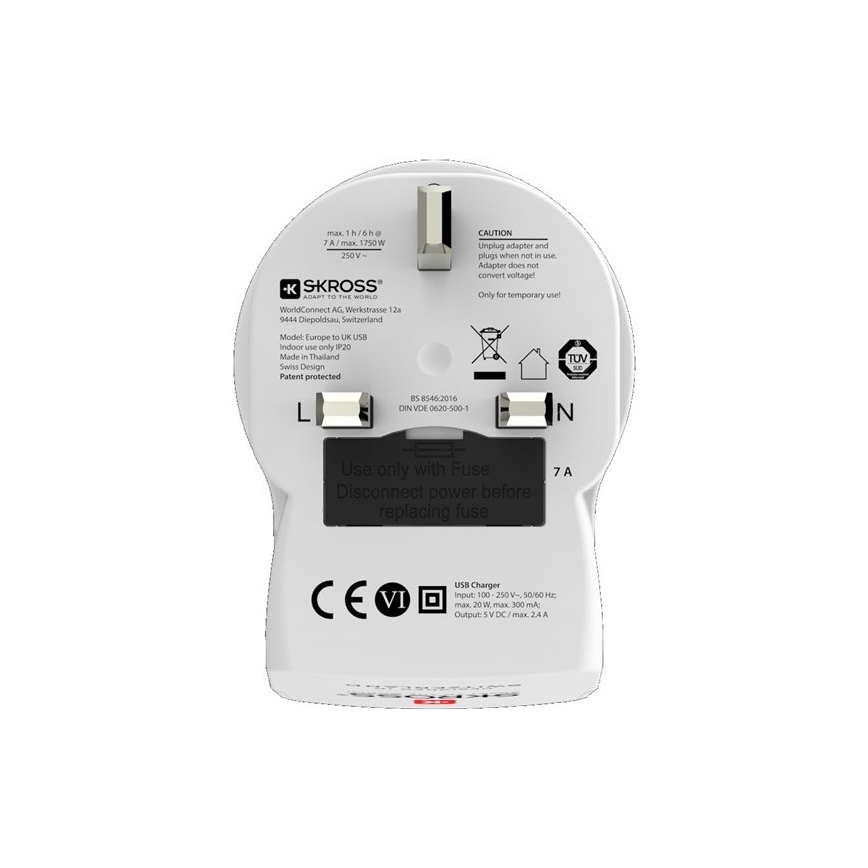 Reisstekker voor UK 230V + 2x USB poort