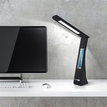 Lampe de table multifonctionnelle LED à intensité variable avec affichage LED/5W/USB 1200 mAh noir