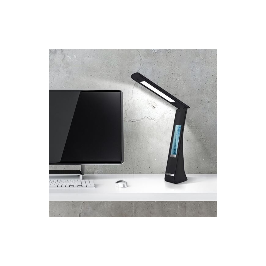 Lampe de table multifonctionnelle LED à intensité variable avec affichage LED/5W/USB 1200 mAh noir