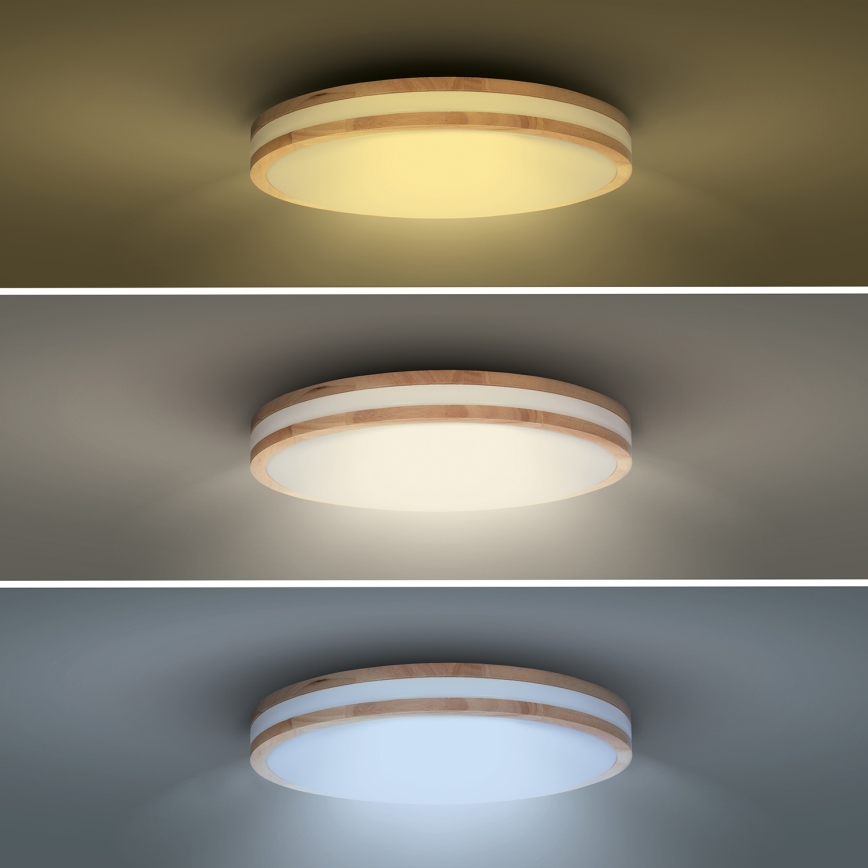 Dimbare LED plafondlamp WOODY LED/60W/230V 3000-6500K eiken diameter 50 cm + afstandsbediening