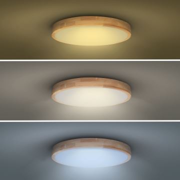 Dimbare LED plafondlamp SOLID OAK LED/60W/230V 3000-6500K eiken diameter 51 cm + afstandsbediening