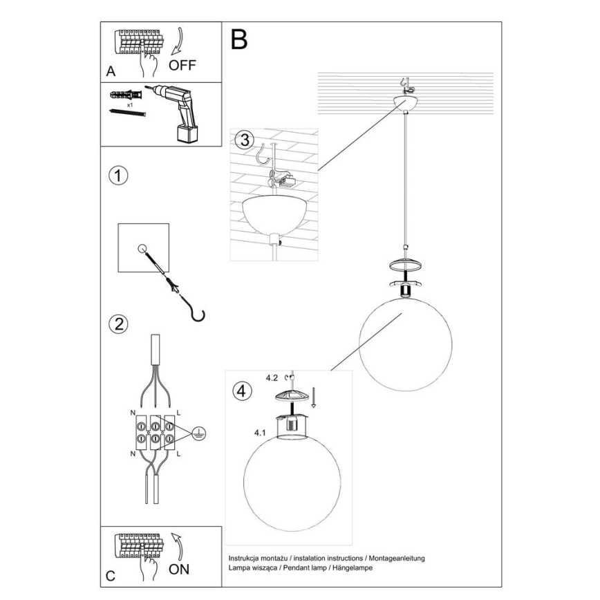 Hanglamp aan een koord TOYA 1x E27 / 60W / 230V d. 40 cm