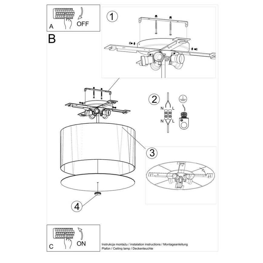 Plafond Lamp OTTO 5x E27 / 60W / 230V d. 50 cm zwart