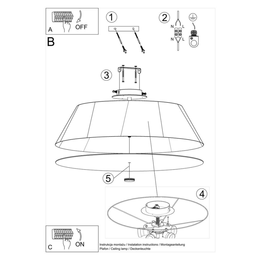 Plafond Lamp VEGA 5x E27 / 60W / 230V d. 70 cm wit