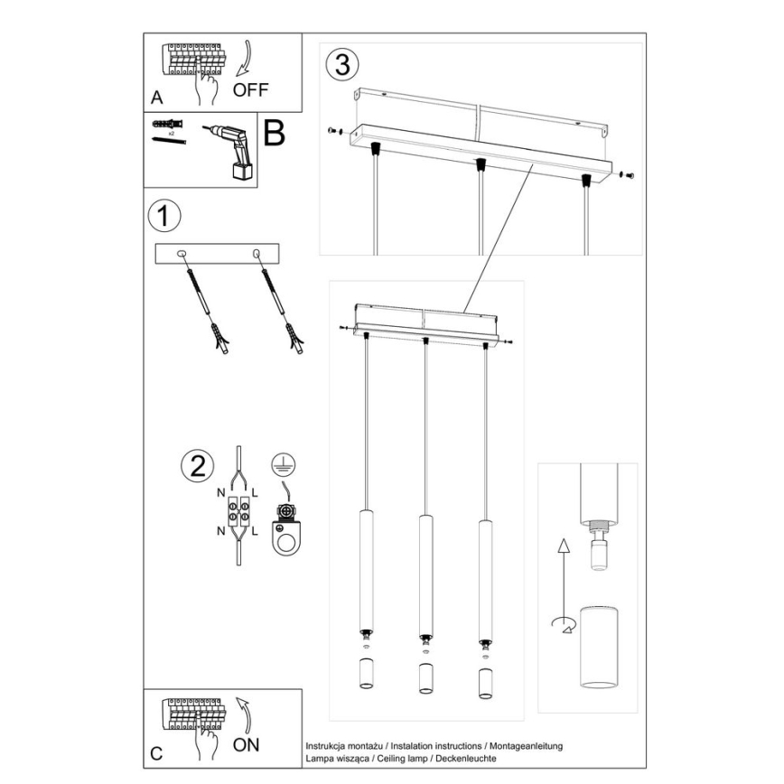 Hanglamp aan een koord VIZIER 3xG9/40W/230V wit