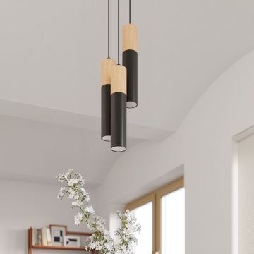 Hanglamp aan een koord PABLO 3xGU10/40W/230V zwart/beuken