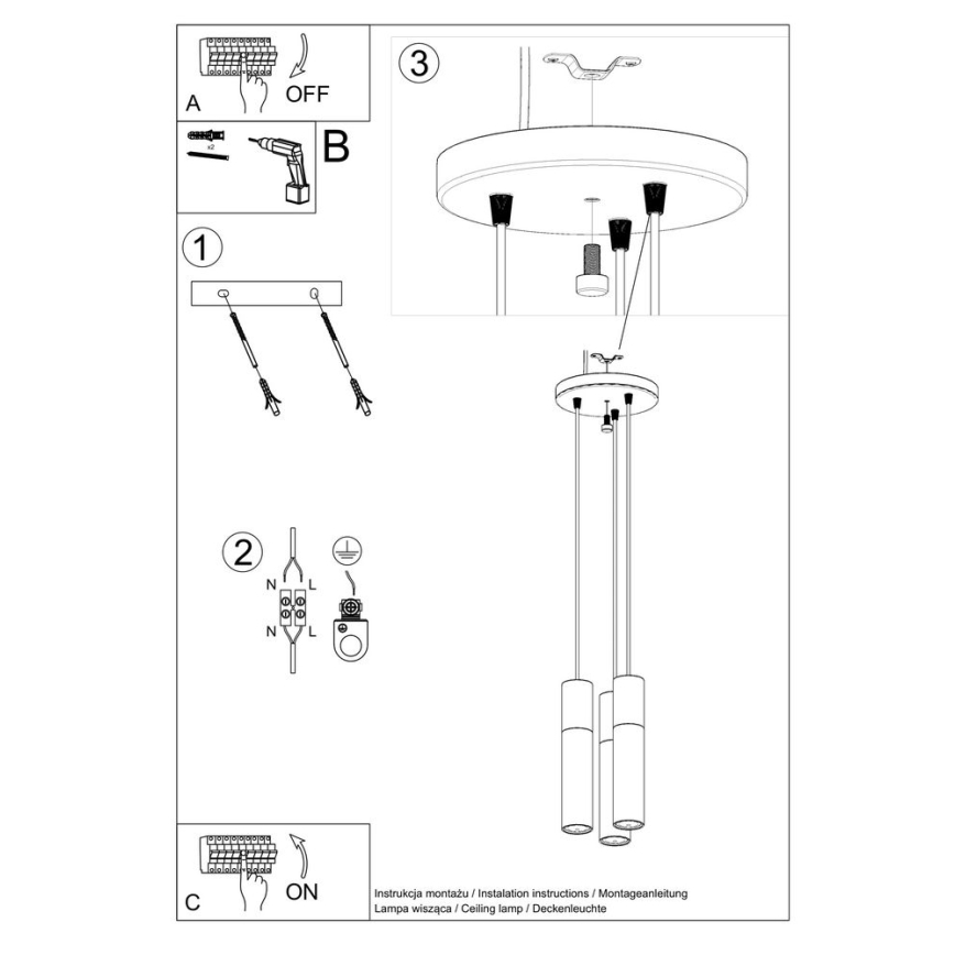 Hanglamp aan een koord PABLO 3xGU10/40W/230V zwart/beuken