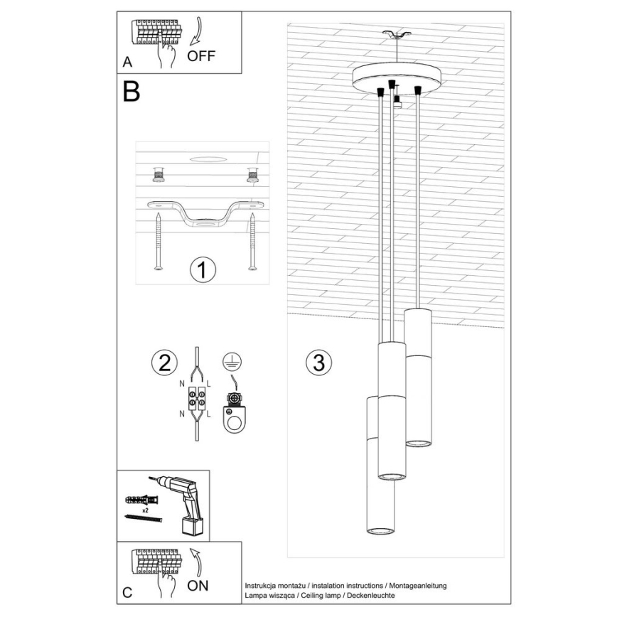 Suspension filaire BORGIO 3xGU10/40W/230V béton/métal blanc