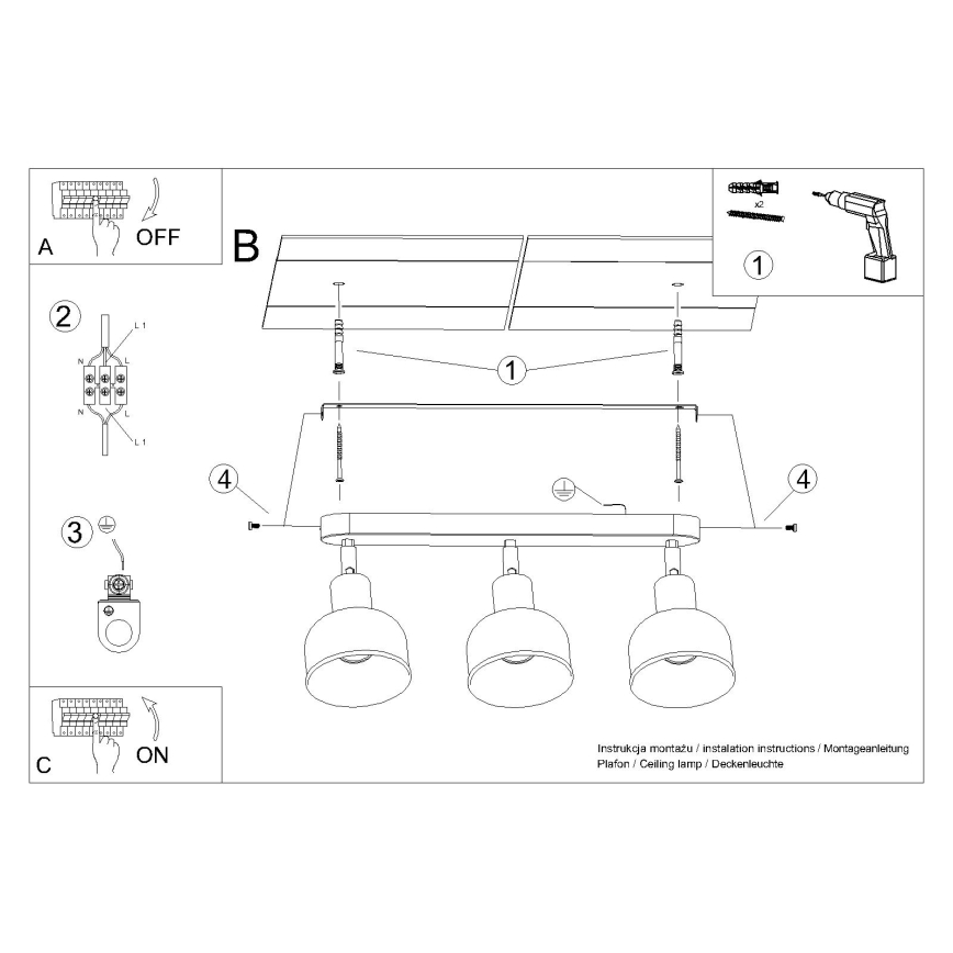 Spot ELBA 3xE27/15W/230V wit