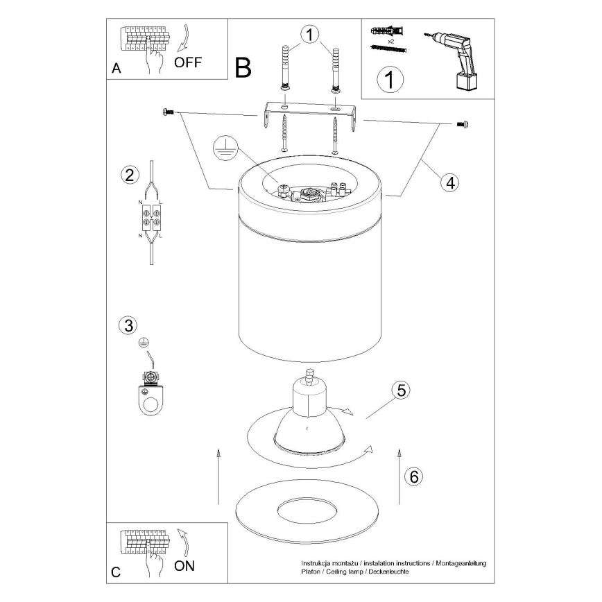 Spot RIF 1xGU10/10W/230V diameter 12 cm wit