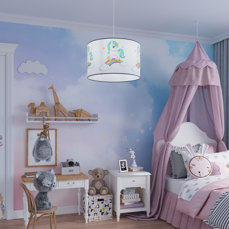 Kinder hanglamp aan een koord UNICORN 1xE27/15W/230V diameter 30 cm eenhoorn