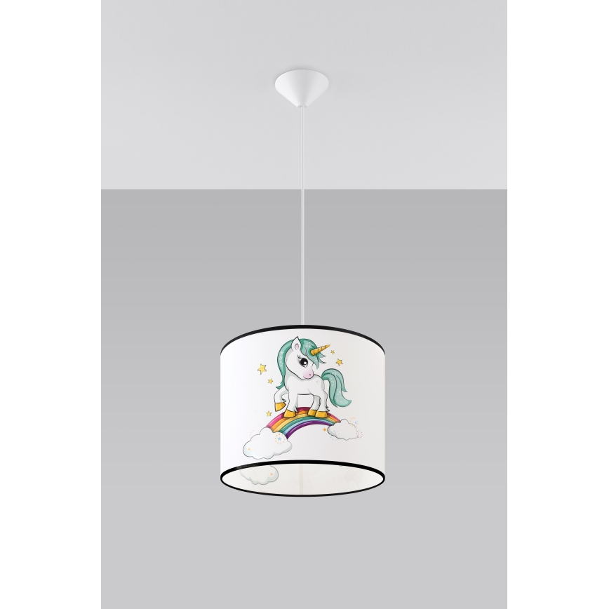 Kinder hanglamp aan een koord UNICORN 1xE27/15W/230V diameter 30 cm eenhoorn