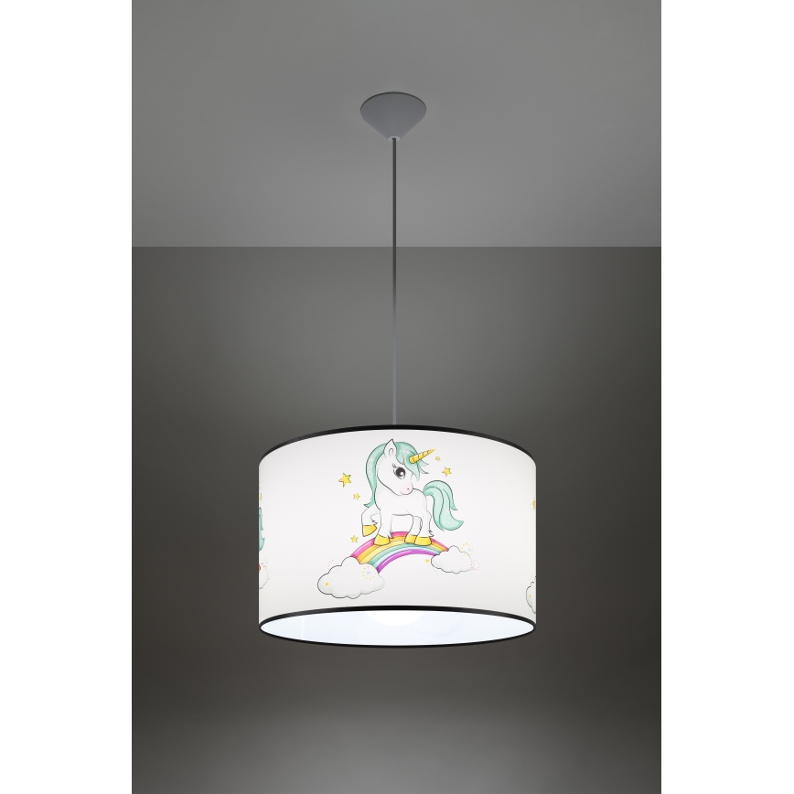 Kinder hanglamp aan een koord UNICORN 1xE27/15W/230V diameter 40 cm eenhoorn