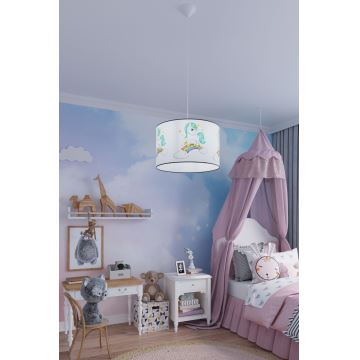 Kinder hanglamp aan een koord UNICORN 1xE27/15W/230V diameter 40 cm eenhoorn