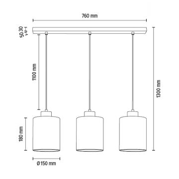 Hanglamp aan een koord ZEFIR 3xE27/60W/230V eiken - FSC-gecertificeerd