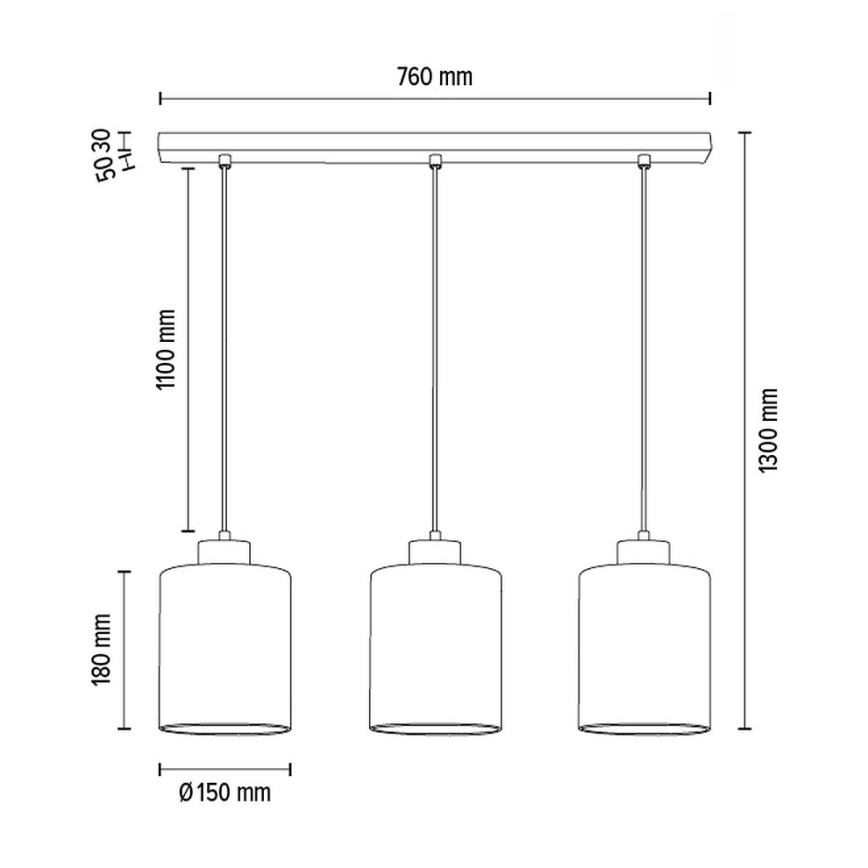 Hanglamp aan een koord ZEFIR 3xE27/60W/230V eiken - FSC-gecertificeerd