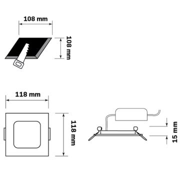 Spot encastrable RIGEL LED/4,8W/230V 4000K 11,8x11,8 cm noir