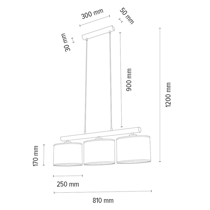 Hanglamp aan een koord MERCEDES 3xE27/40W/230V bruin/eiken – FSC gecertificeerd