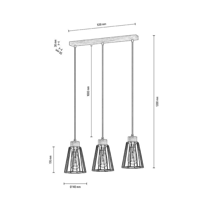 Spot-Light - Hanglamp aan een koord ORAZIO 3xE27/60W/230V eiken - FSC-gecertificeerd