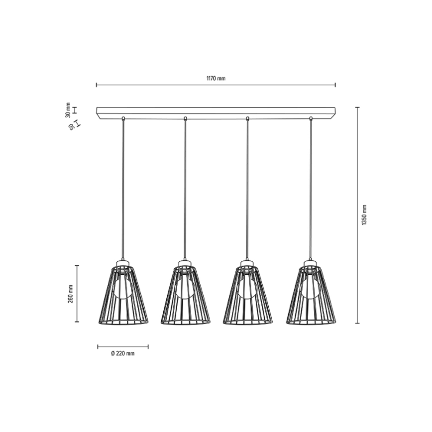 Hanglamp aan een koord ORAZIO 4xE27/60W/230V eiken - FSC-gecertificeerd