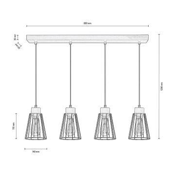 Spot-Light - Hanglamp aan een koord ORAZIO 4xE27/60W/230V eiken - FSC-gecertificeerd