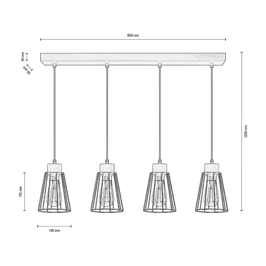 Spot-Light - Hanglamp aan een koord ORAZIO 4xE27/60W/230V eiken - FSC-gecertificeerd