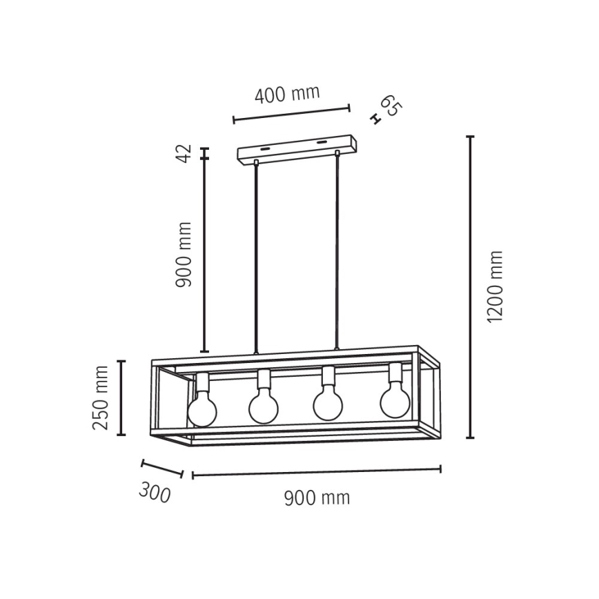 Hanglamp aan koord KAGO 4xE27/60W/230V mat eiken - FSC-gecertificeerd