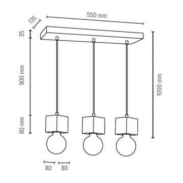 Hanglamp aan koord STRONG 3xE27/60W/230V beton - FSC-gecertificeerd