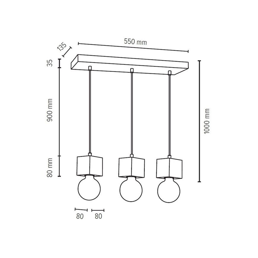 Hanglamp aan koord STRONG 3xE27/60W/230V beton - FSC-gecertificeerd