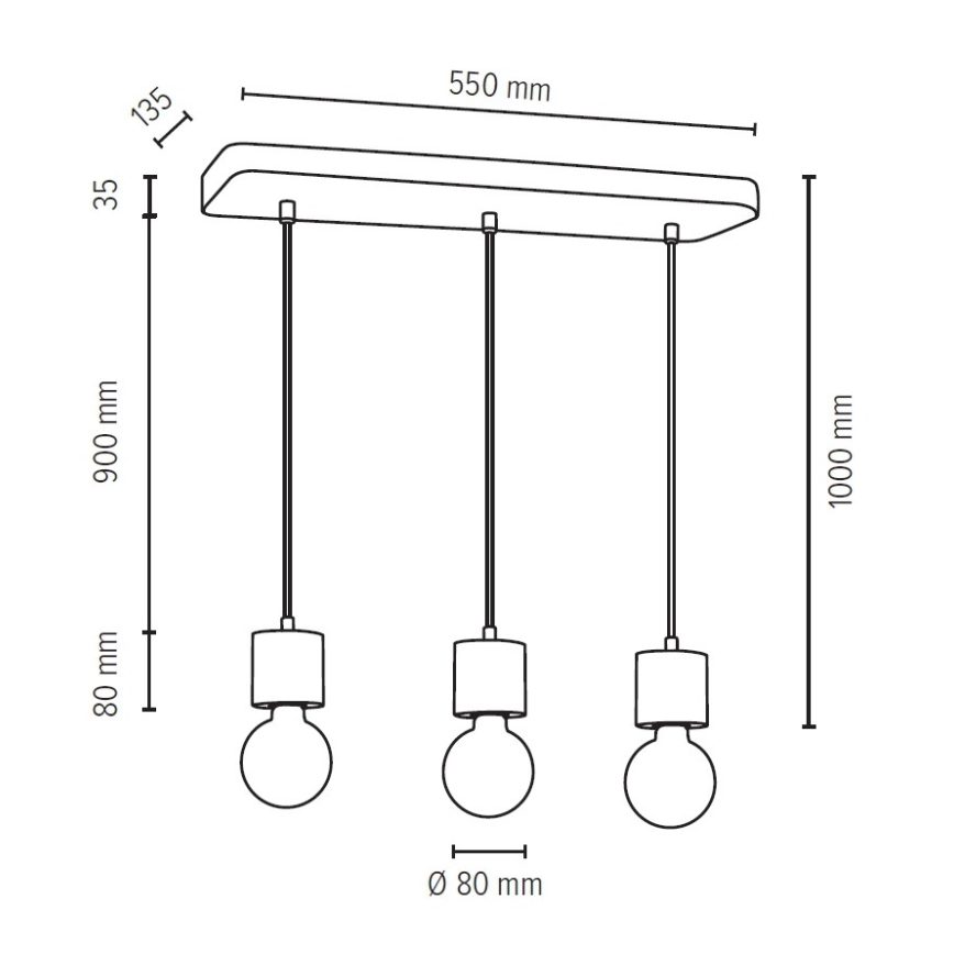 Hanglamp aan koord STRONG 3xE27/60W/230V - FSC-gecertificeerd