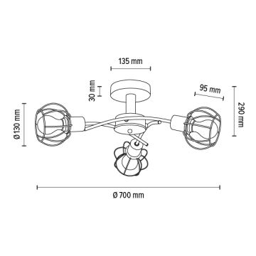 Hanglamp voor Oppervlak Montage VIVIANE 3xE27/60W/230V eiken - FSC-gecertificeerd